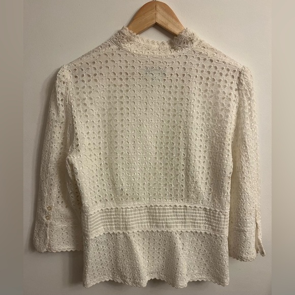Nygard Women’s Blouse White Eyelet Mandarin Collar Size 12 - Picture 4 of 11